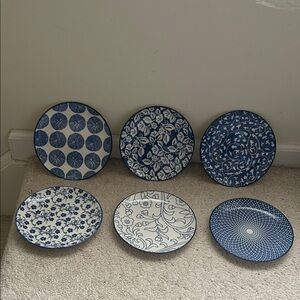 Selamica Blue & White Appetizer Plates Set of 6 • 6.25” Porcelain -Holiday Ready